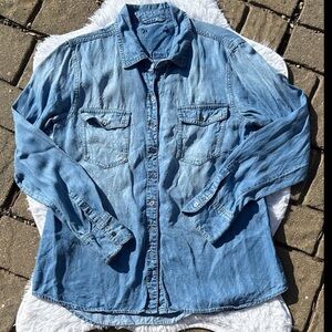 Buffalo David Bitton Faded Blue Denim Button Down Alexandrina Shirt Size Medium